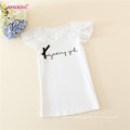 Girls Loose Letters Tops With Embroidered Butterfly Short Sleeves